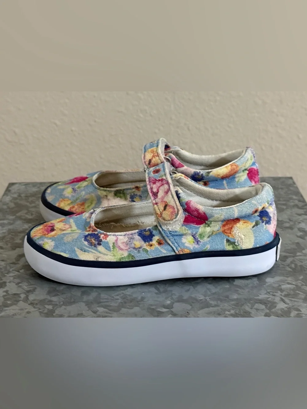 Polo Ralph Lauren Girls Floral Mary Jane Canvas Sneakers, Size 8